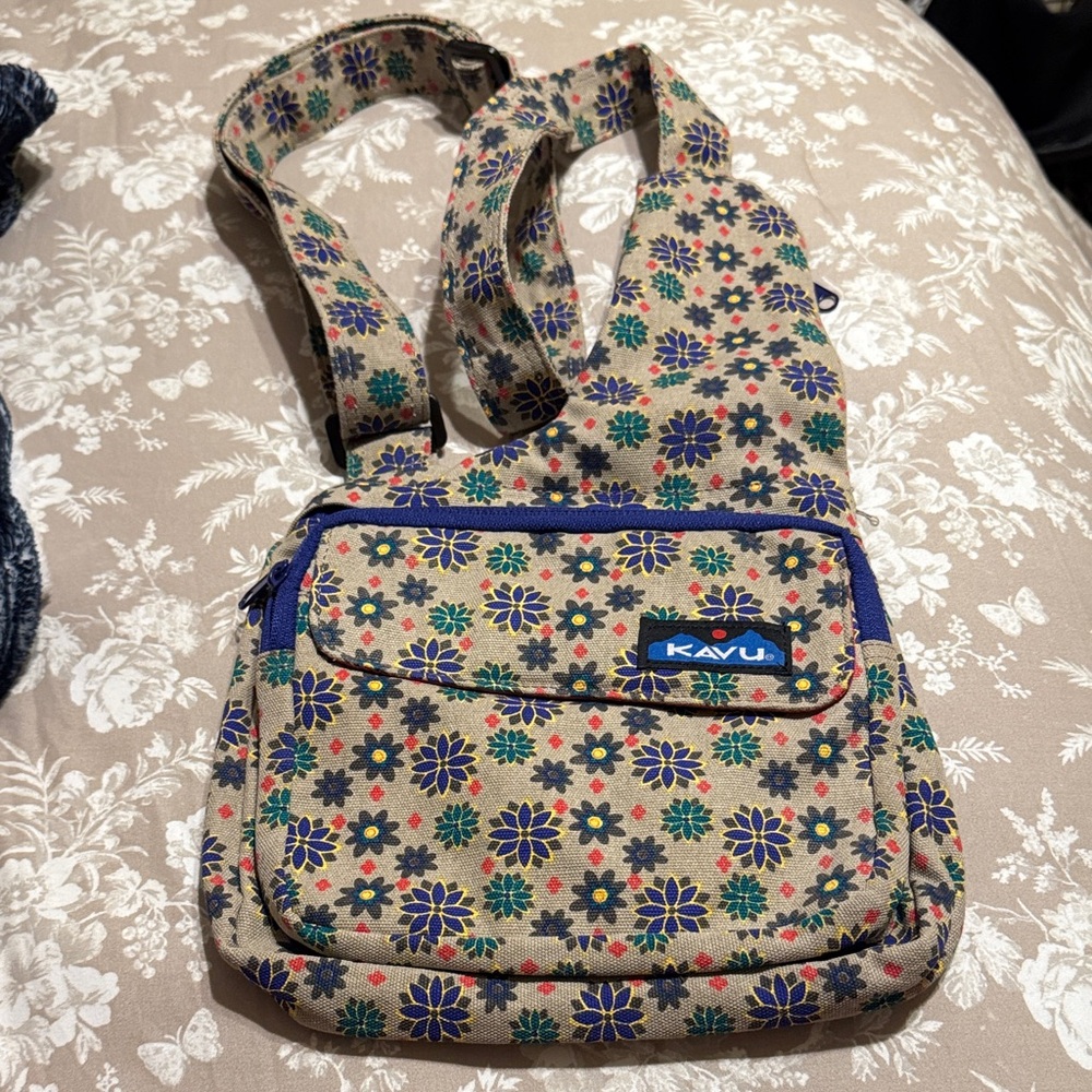 KAVU Floral Crossbody Bag - Blue and Green